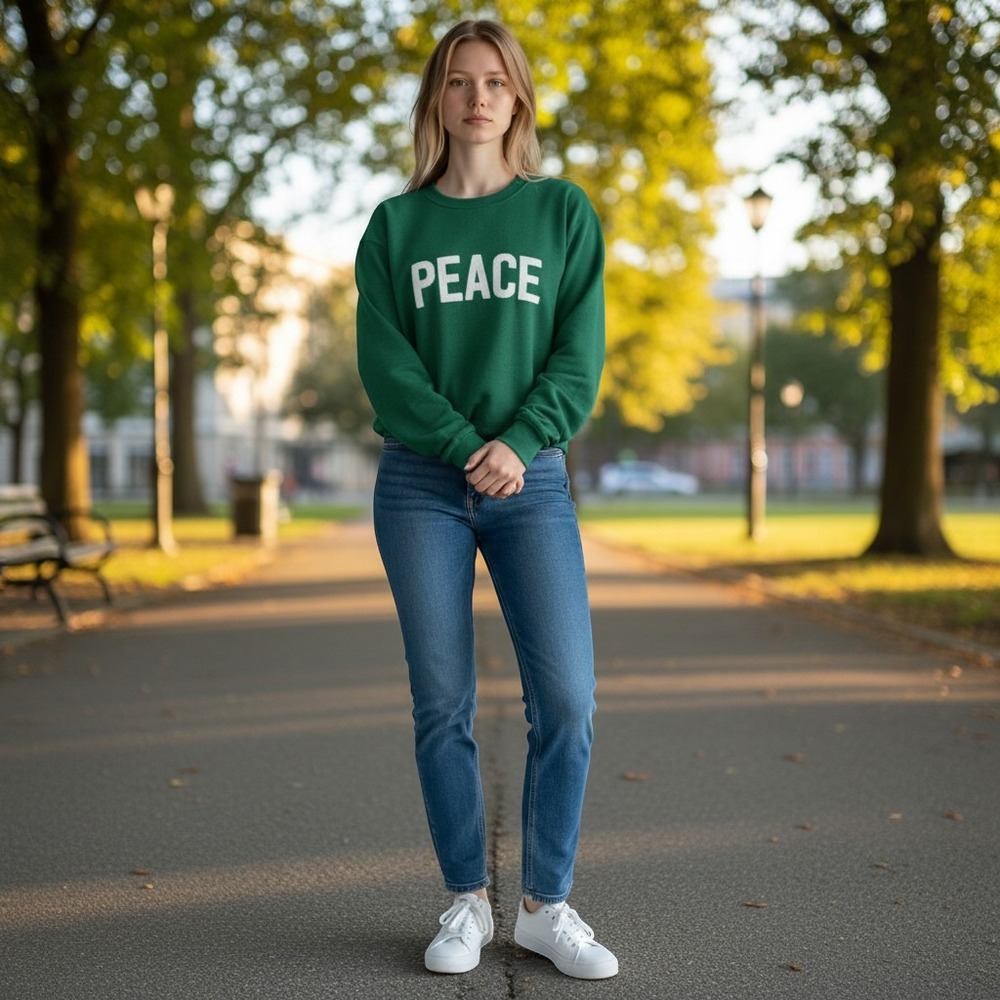 Spiritual Gangster Green Peace Graphic Crew Neck Sweater Size M Made in USA